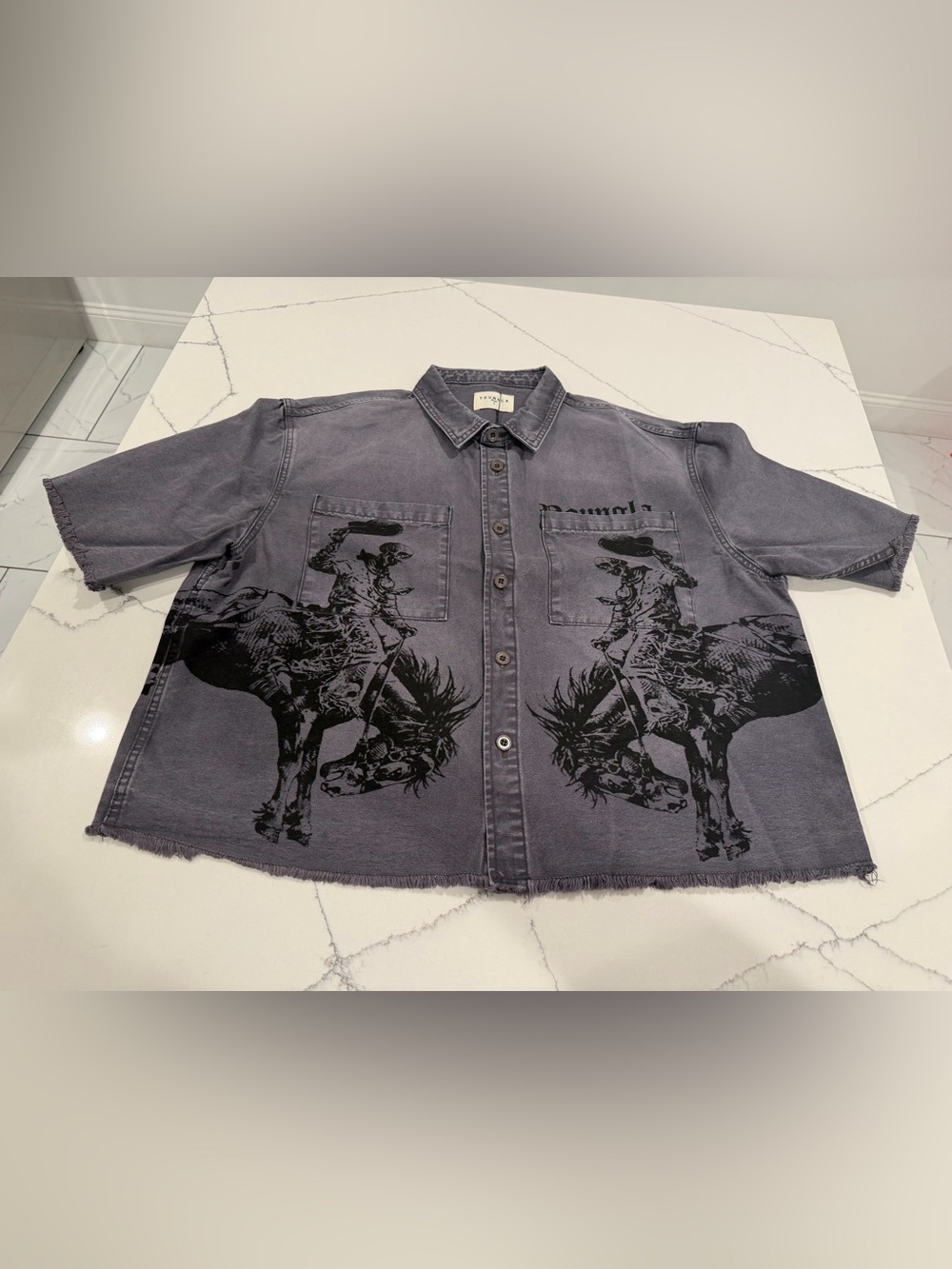 YoungLA Gray Button-Up box-fit Shirt with Branded Tag